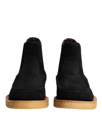 Dolce & Gabbana Black Calf Suede Slip On Ankle Boots Shoes