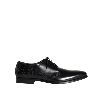 Dolce & Gabbana Black Calfskin Leather Derby Men Dress Shoes