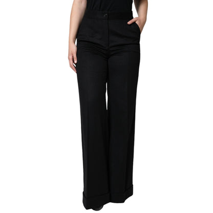 Dolce & Gabbana Black Cashmere Mid Waist Women Boot Cut Pants