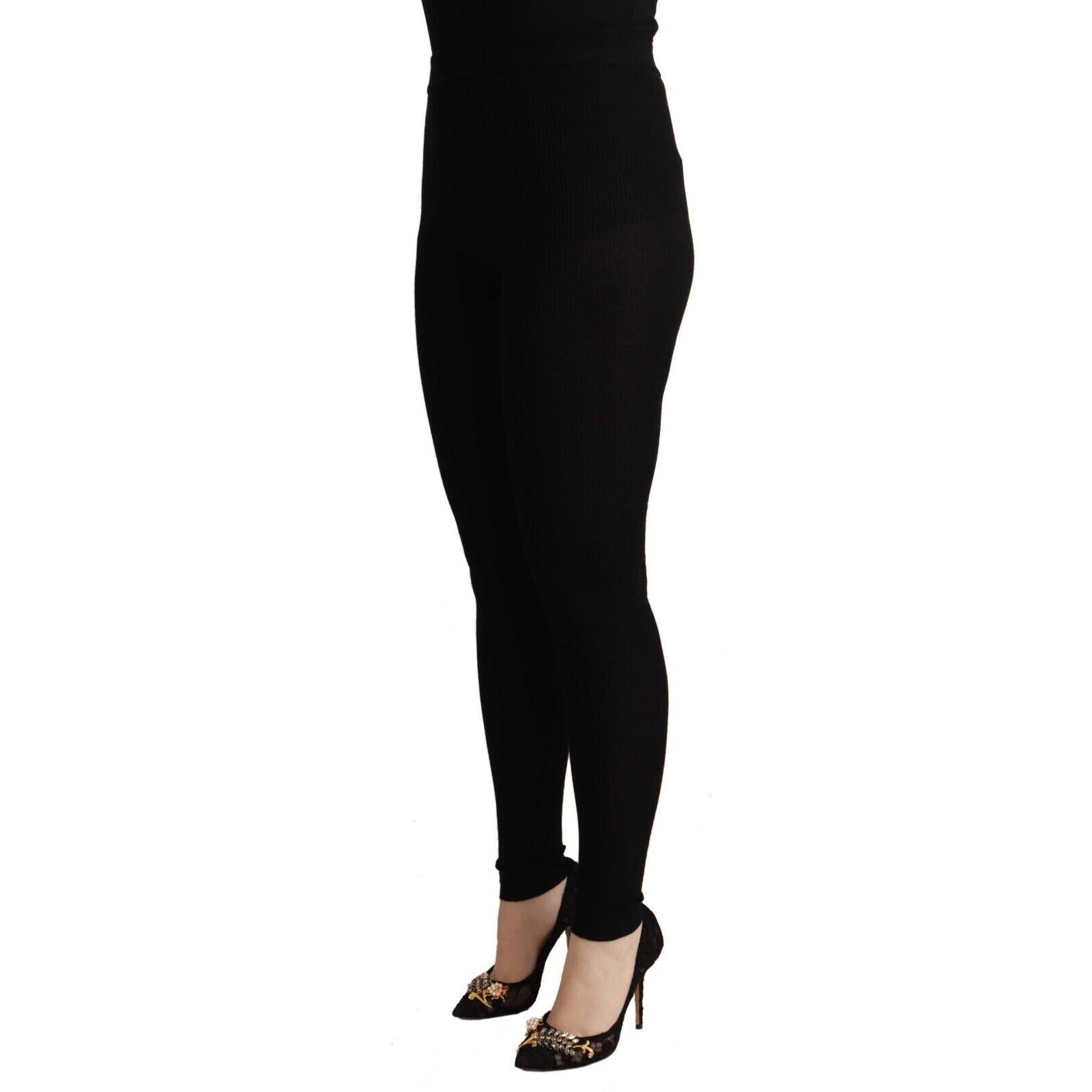 Dolce & Gabbana Black Cashmere Stretch Waist Tights Pants