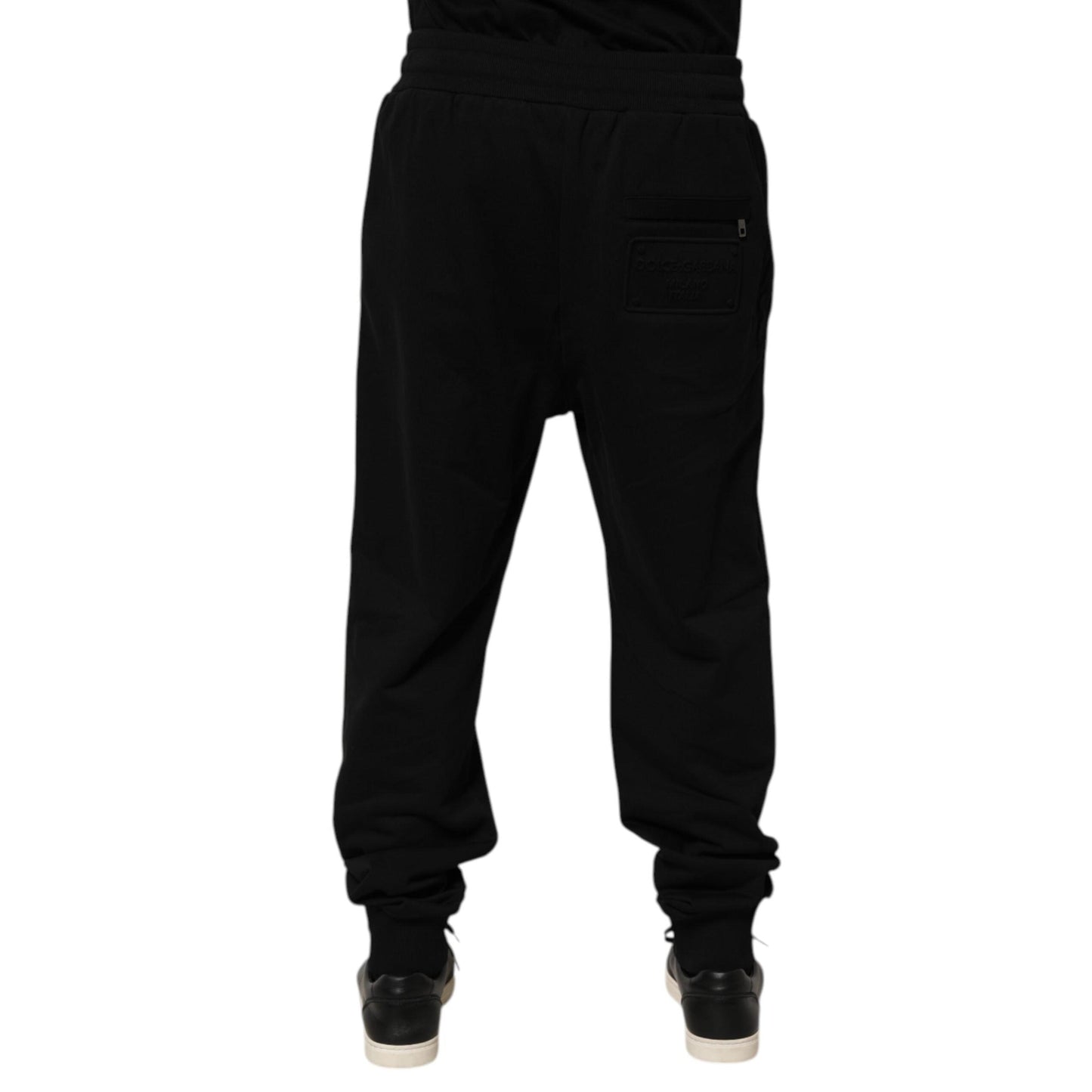 Dolce & Gabbana Black Cotton Drawstring Logo Sweatpants Pants