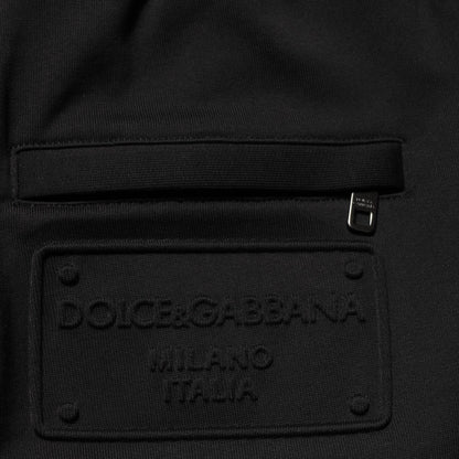 Dolce & Gabbana Black Cotton Drawstring Logo Sweatpants Pants