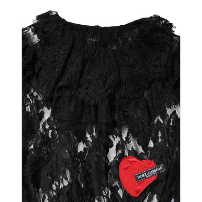 Dolce & Gabbana Black Cotton Floral Lace Women Blouse Top
