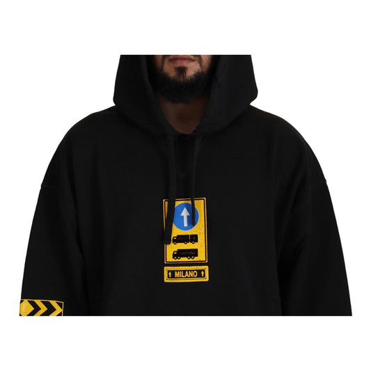 Dolce & Gabbana Black Cotton Hooded DG Shield Pullover Sweater