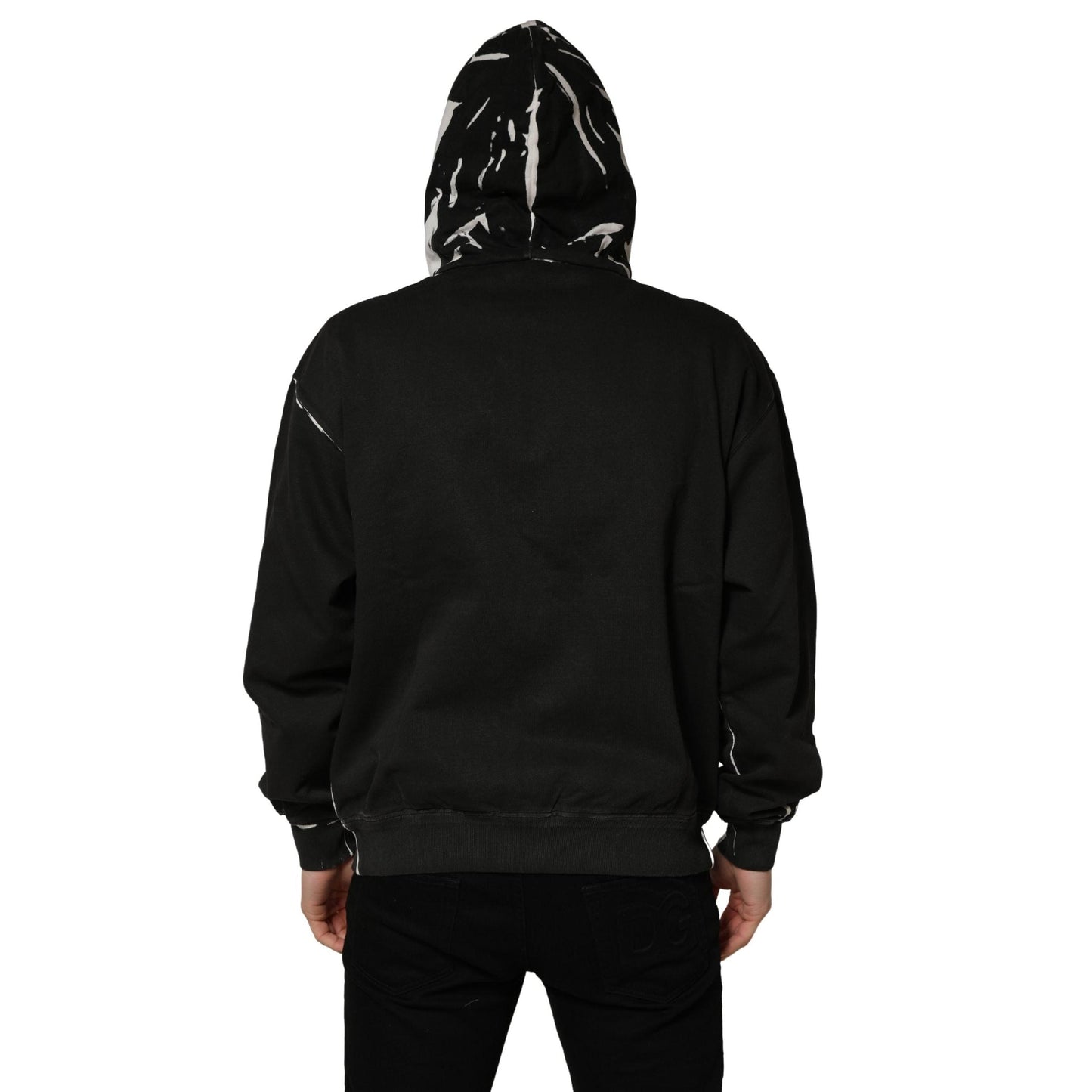 Dolce & Gabbana Black Cotton Logo Hooded Full Zip Sweater