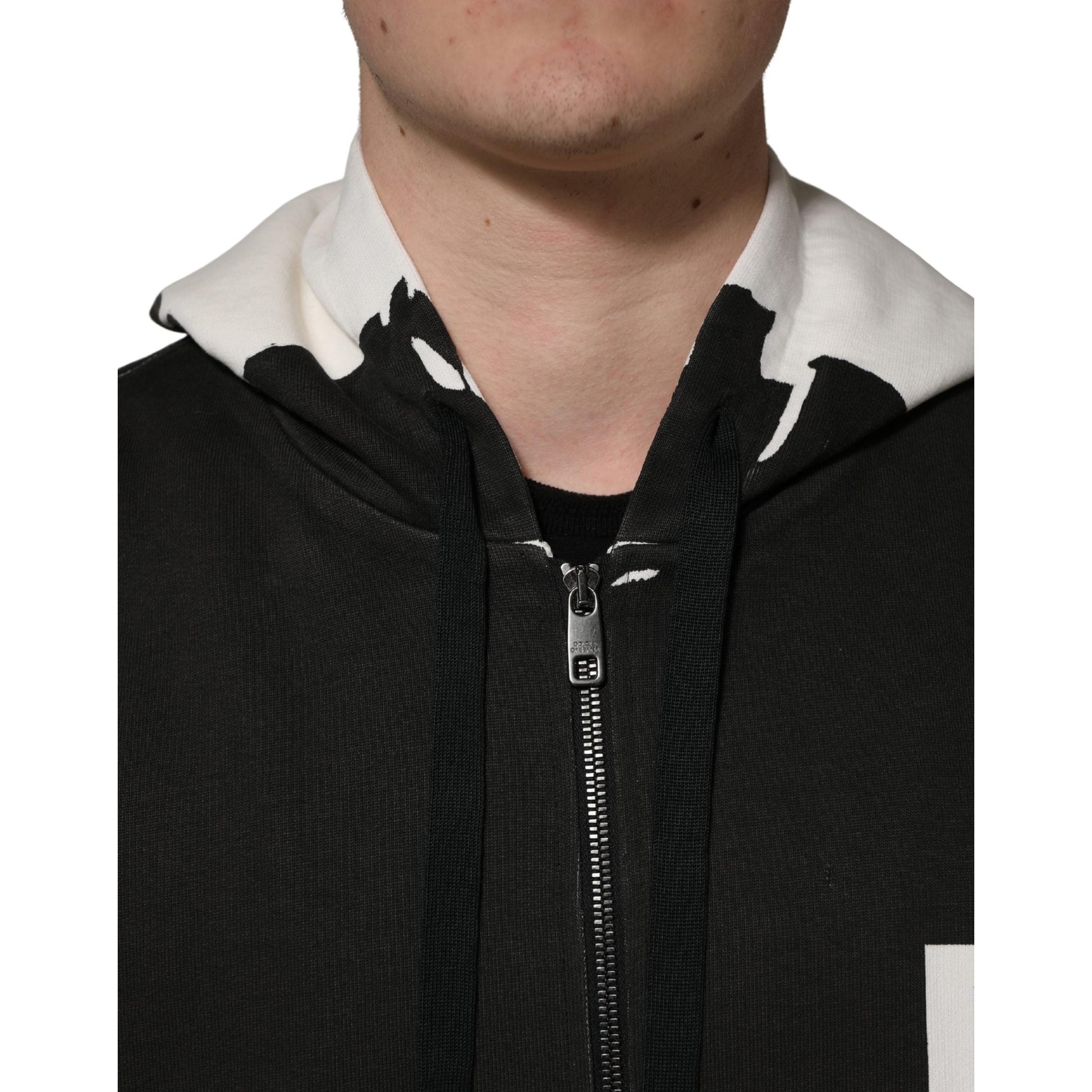 Dolce & Gabbana Black Cotton Logo Hooded Full Zip Sweater