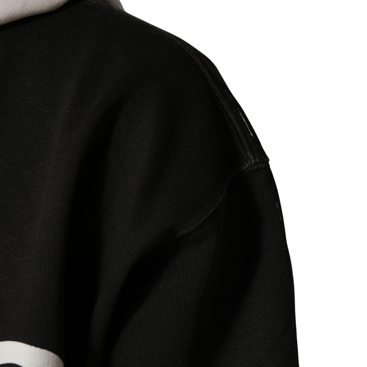 Dolce & Gabbana Black Cotton Logo Hooded Full Zip Sweater