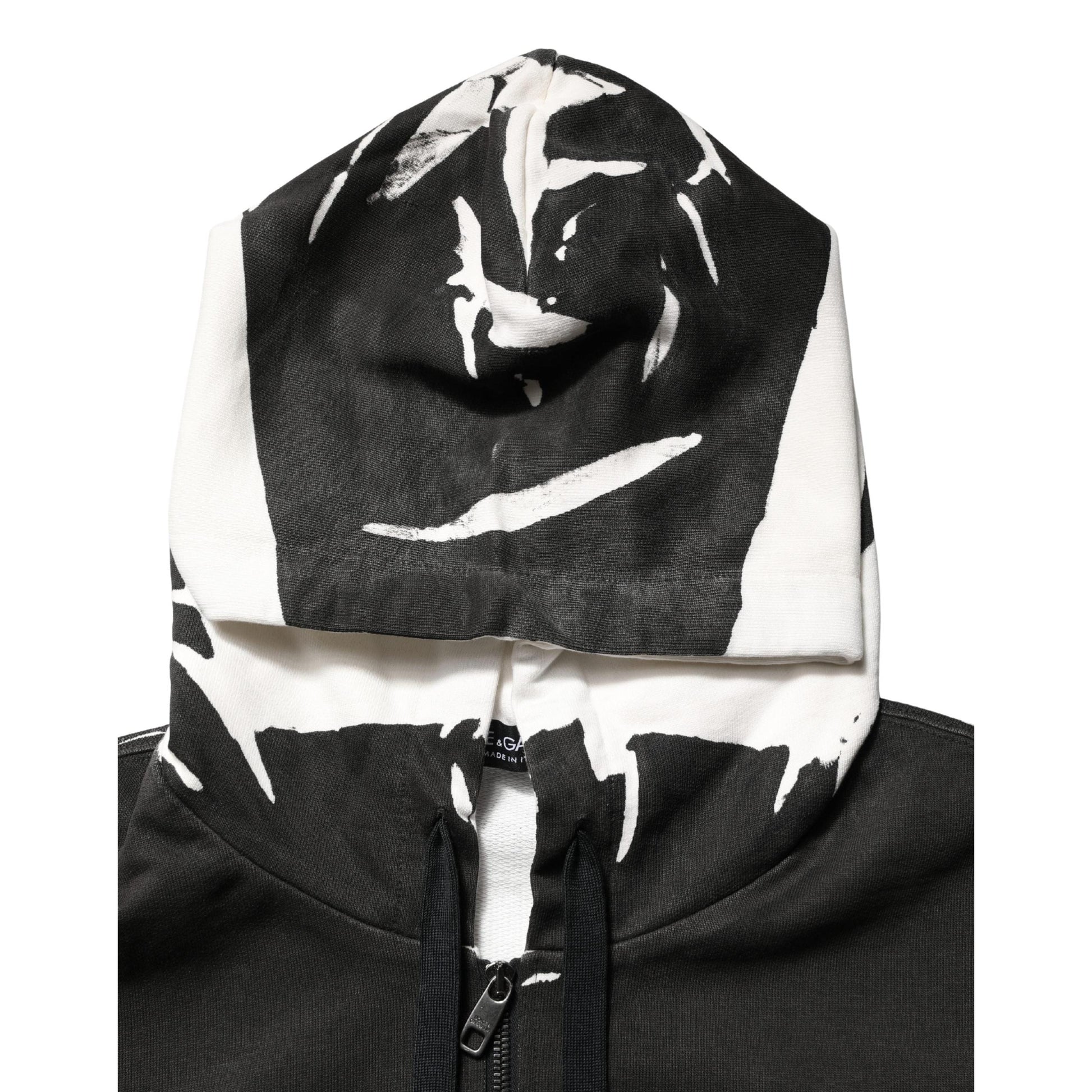 Dolce & Gabbana Black Cotton Logo Hooded Full Zip Sweater