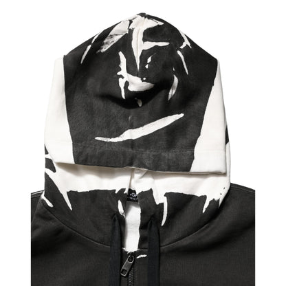 Dolce & Gabbana Black Cotton Logo Hooded Full Zip Sweater