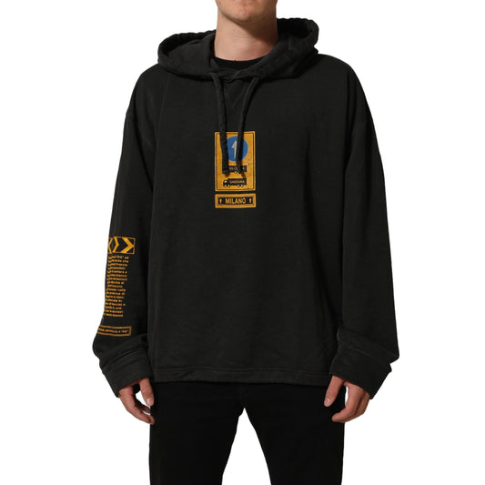 Dolce & Gabbana Black Cotton Logo Hooded Oversize Sweater