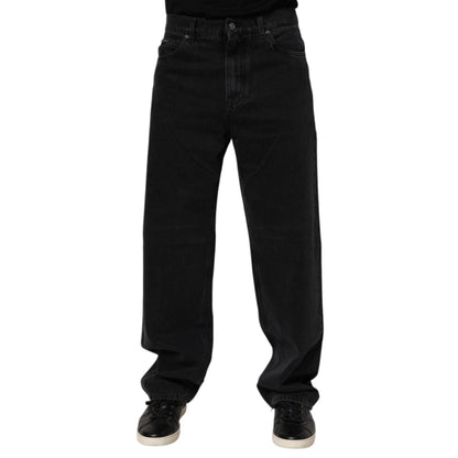 Dolce & Gabbana Black Cotton Logo Men Mid Waist Denim Jeans