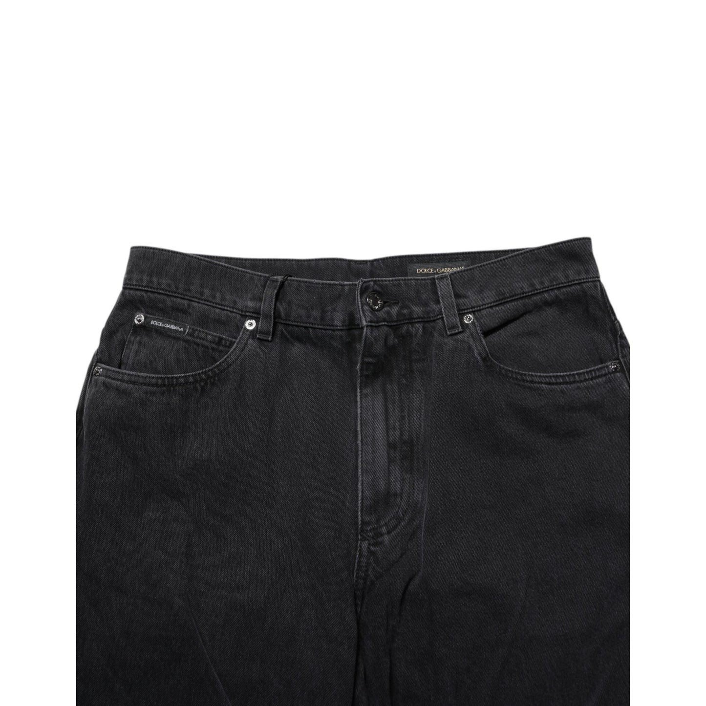 Dolce & Gabbana Black Cotton Logo Men Mid Waist Denim Jeans