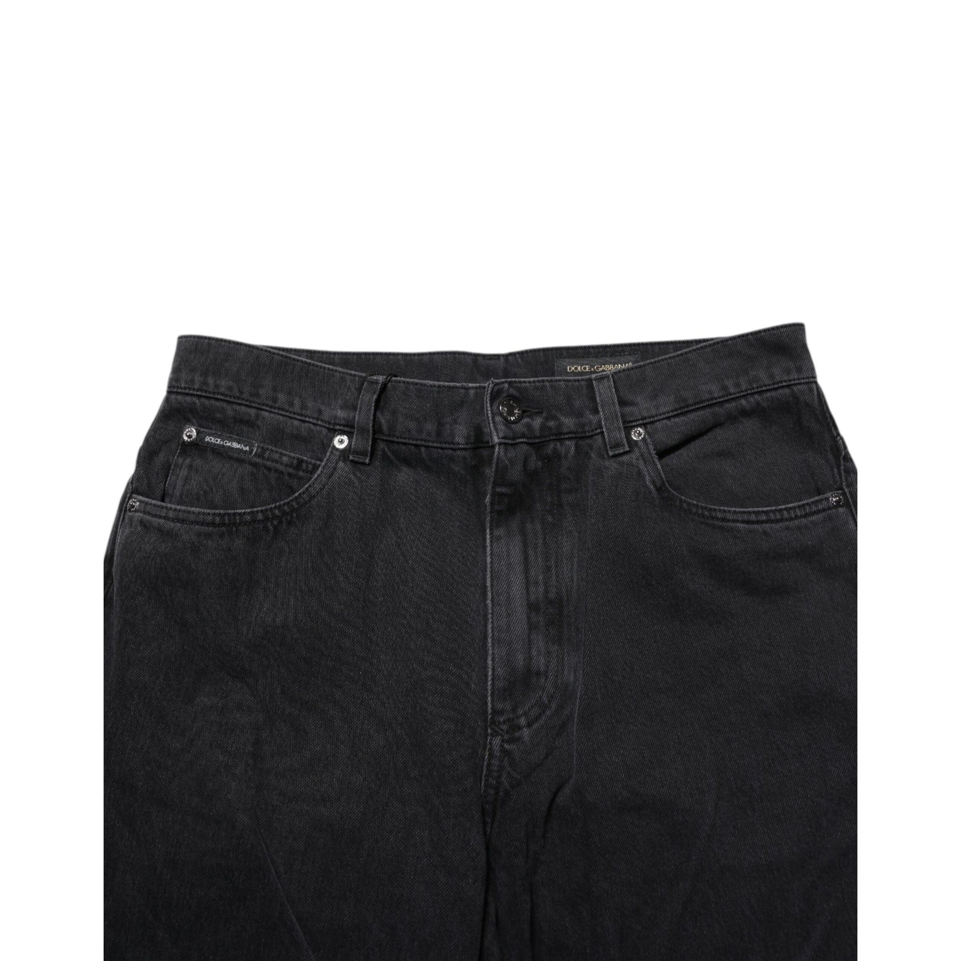 Dolce & Gabbana Black Cotton Logo Men Mid Waist Denim Jeans