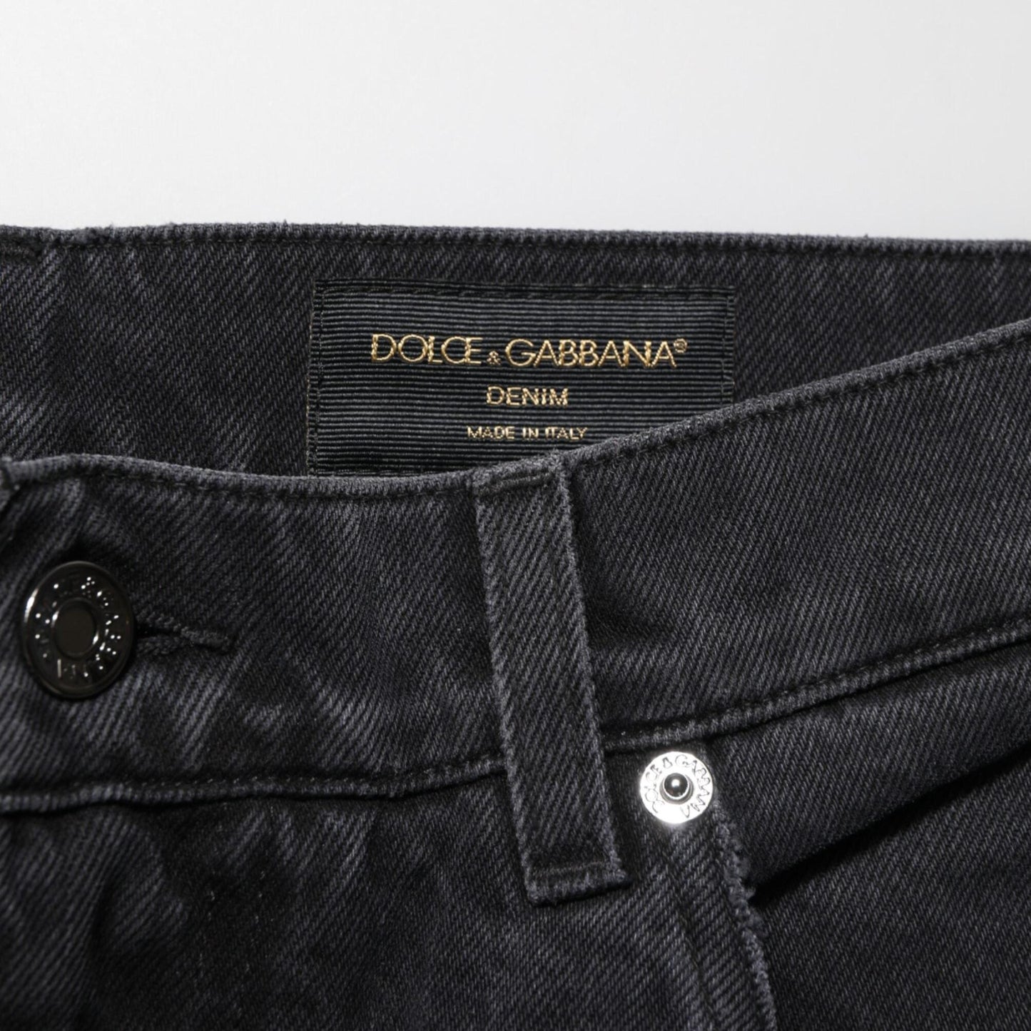 Dolce & Gabbana Black Cotton Logo Men Mid Waist Denim Jeans