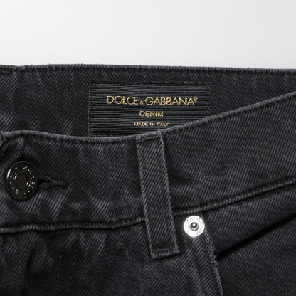 Dolce & Gabbana Black Cotton Logo Men Mid Waist Denim Jeans