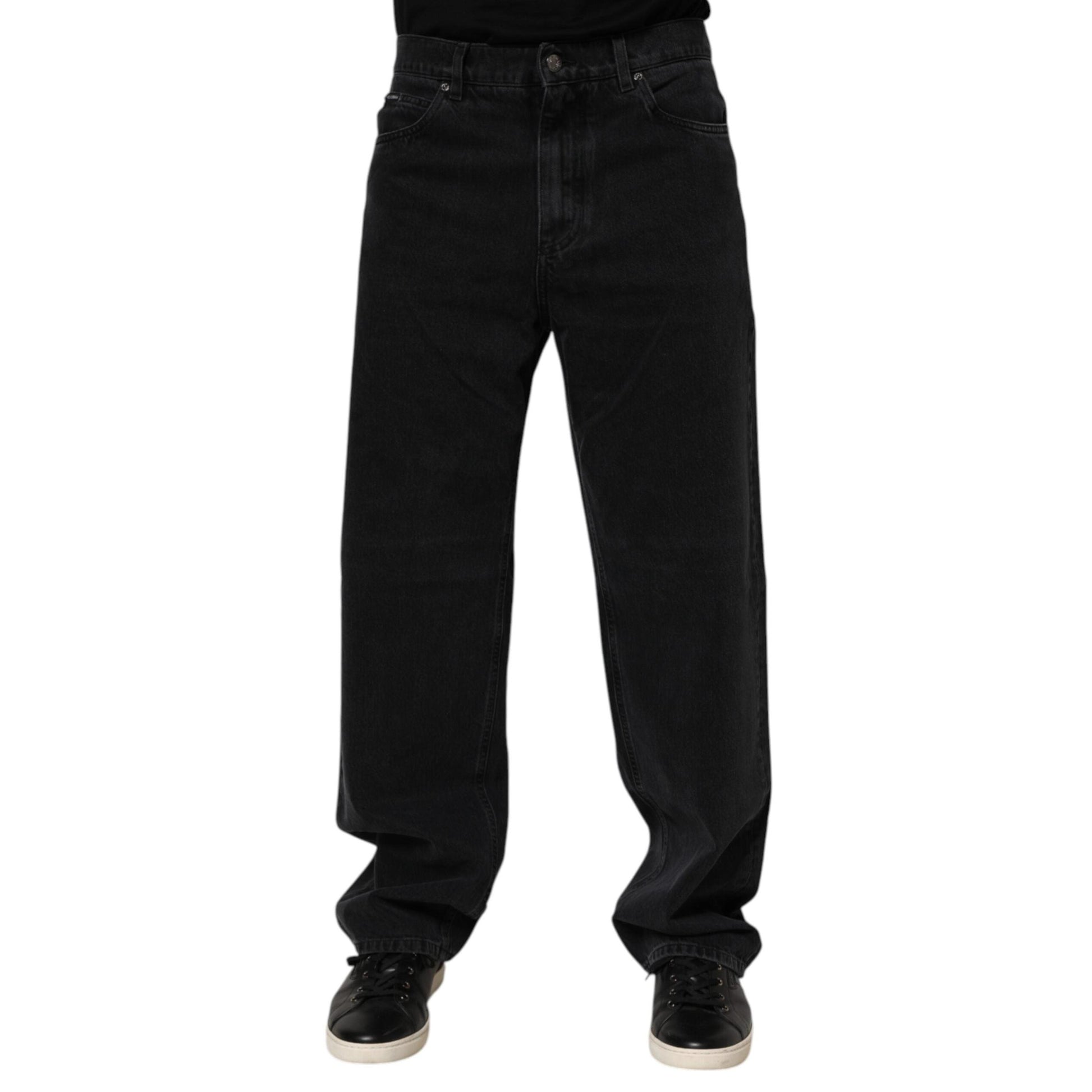 Dolce & Gabbana Black Cotton Logo Men Mid Waist Denim Jeans