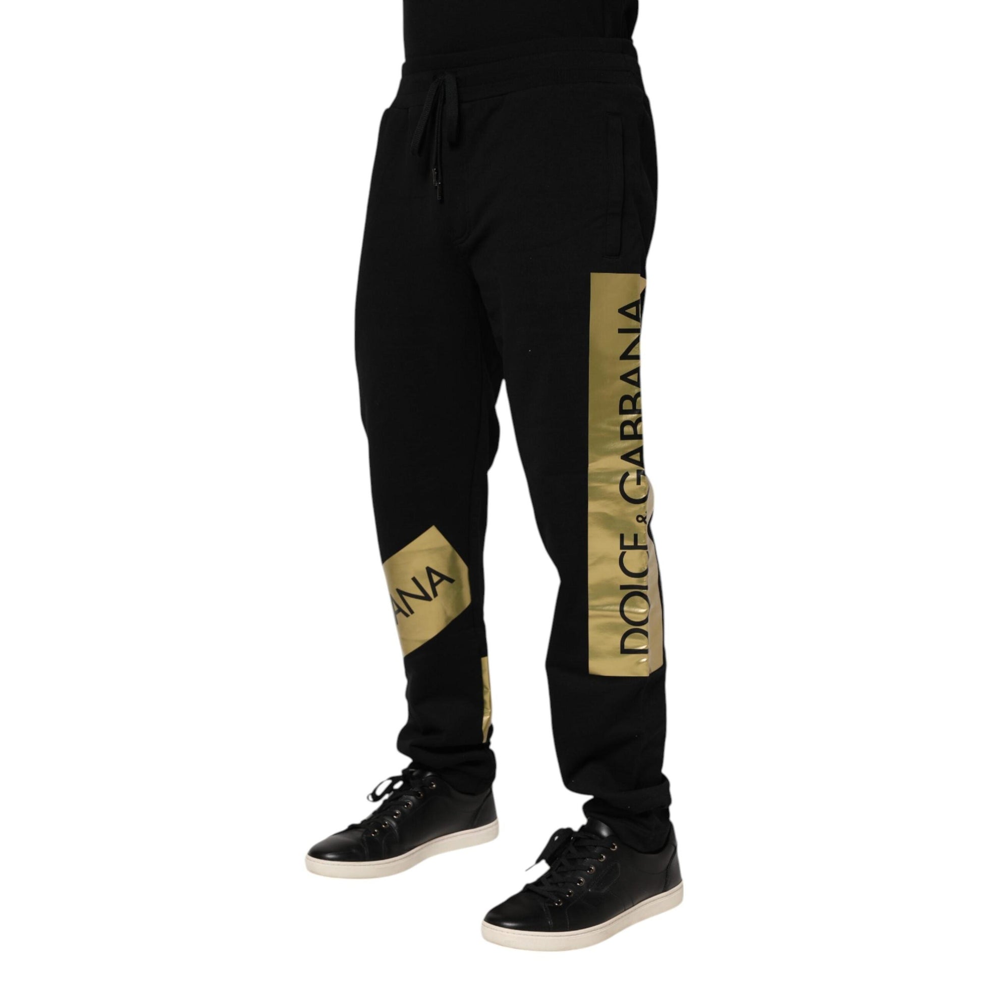Dolce & Gabbana Black Cotton Logo Tape Men Jogger Pants