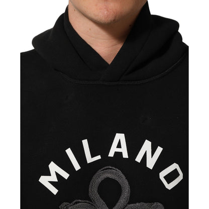 Dolce & Gabbana Black Cotton Milano1984 Print Hoodie Sweater