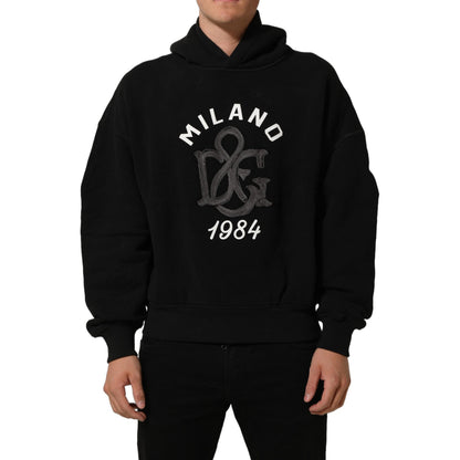 Dolce & Gabbana Black Cotton Milano1984 Print Hoodie Sweater