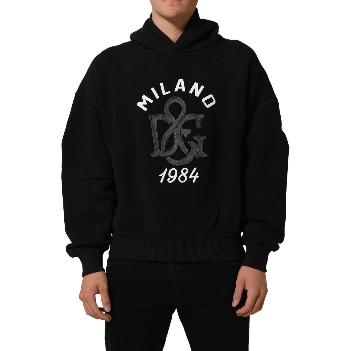 Dolce & Gabbana Black Cotton Milano1984 Print Hoodie Sweater