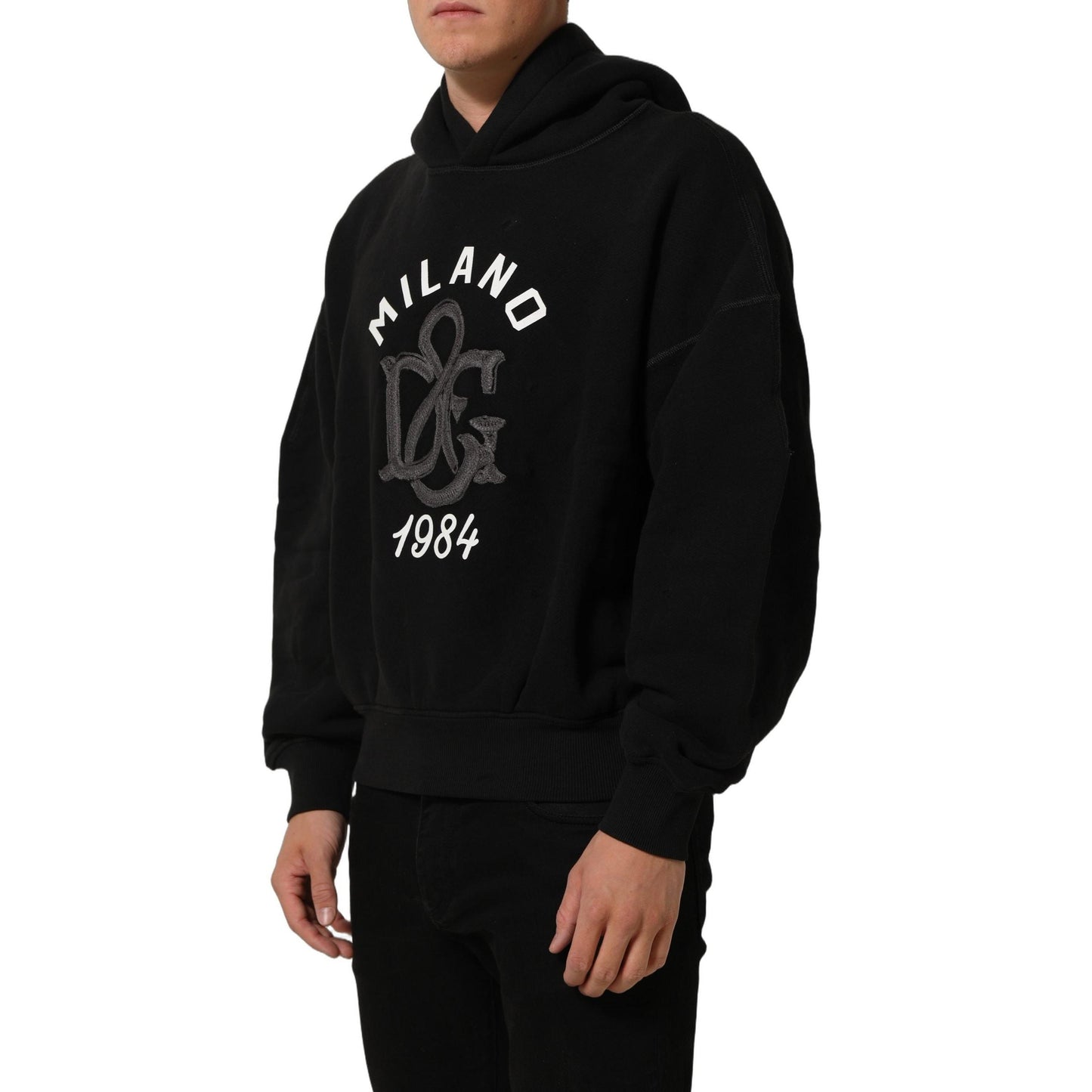 Dolce & Gabbana Black Cotton Milano1984 Print Hoodie Sweater