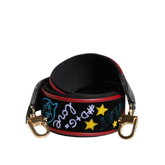 Dolce & Gabbana Black Cotton Printed Bag Shoulder Strap