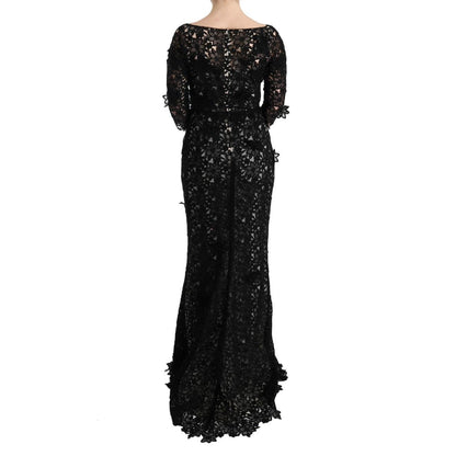 Dolce & Gabbana Black Cotton Silk Floral Long Dress
