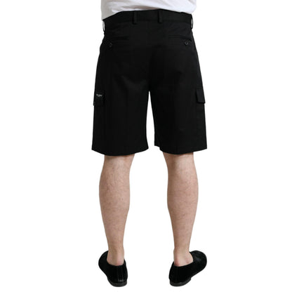 Dolce & Gabbana Black Cotton Stretch Cargo Bermuda Shorts