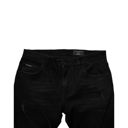 Dolce & Gabbana Black Cotton Tattered Skinny Men Denim Jeans
