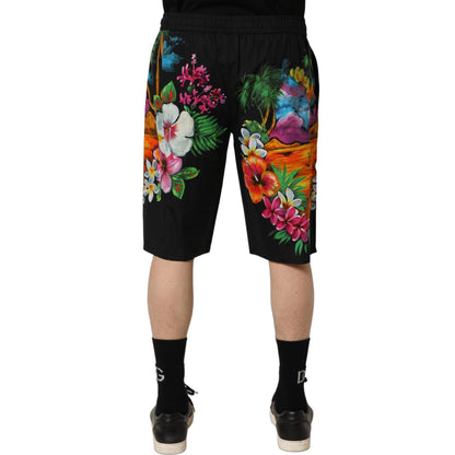 Dolce & Gabbana Black Cotton Tropical Floral Bermuda Shorts