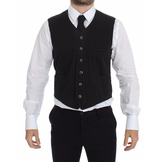 Dolce & Gabbana Black Cotton Viscose Dress Vest Blazer