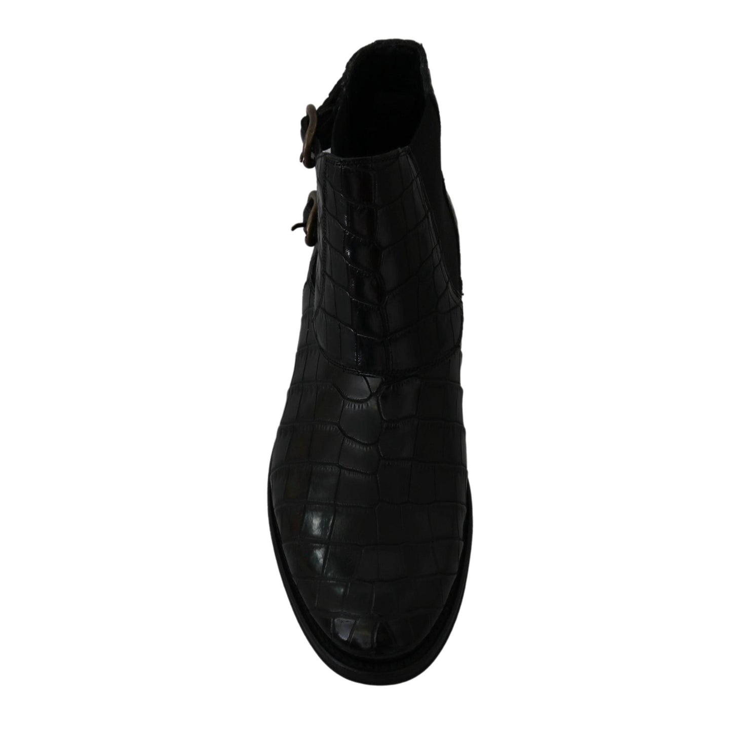 Dolce & Gabbana Black Crocodile Leather Derby Boots Shoes