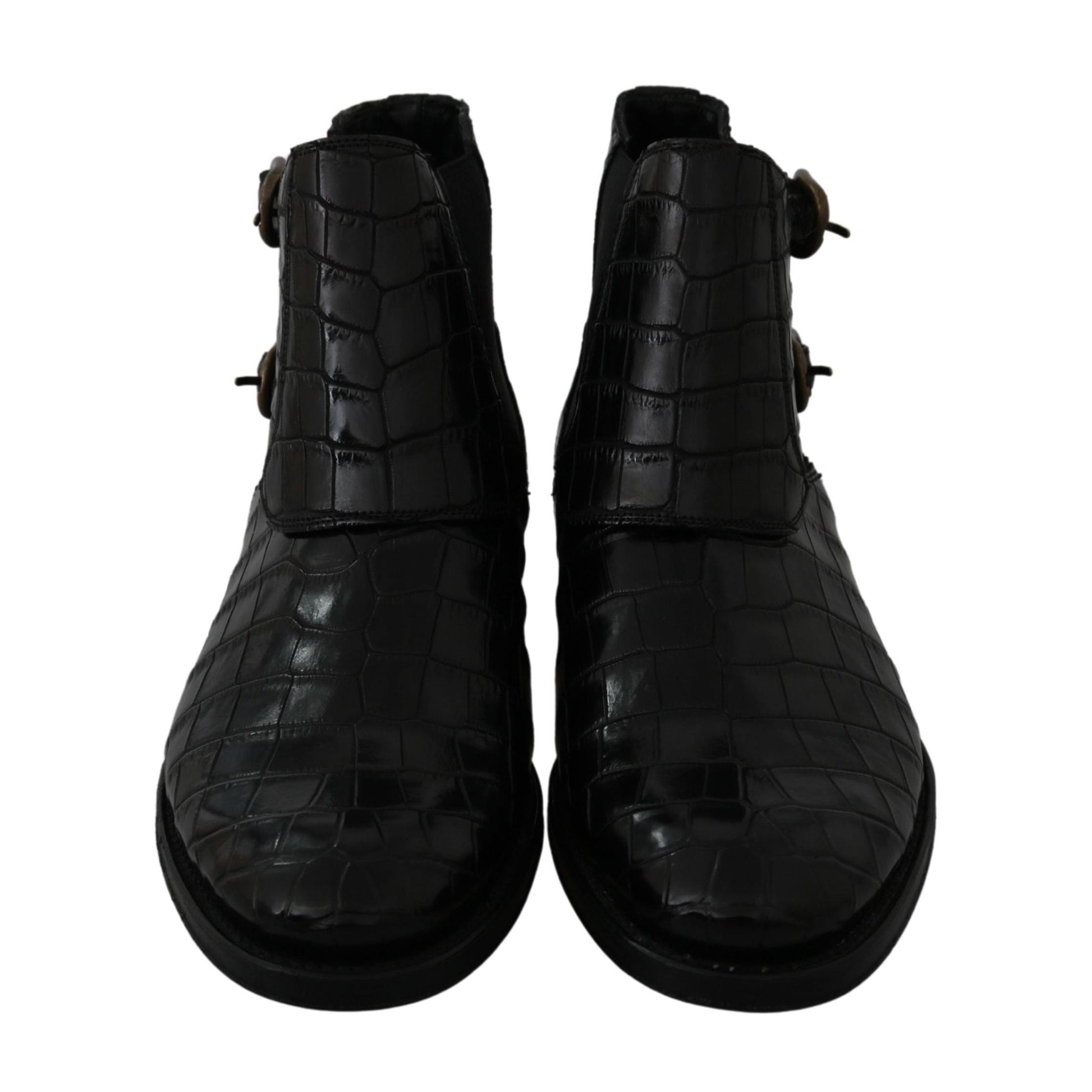 Dolce & Gabbana Black Crocodile Leather Derby Boots Shoes