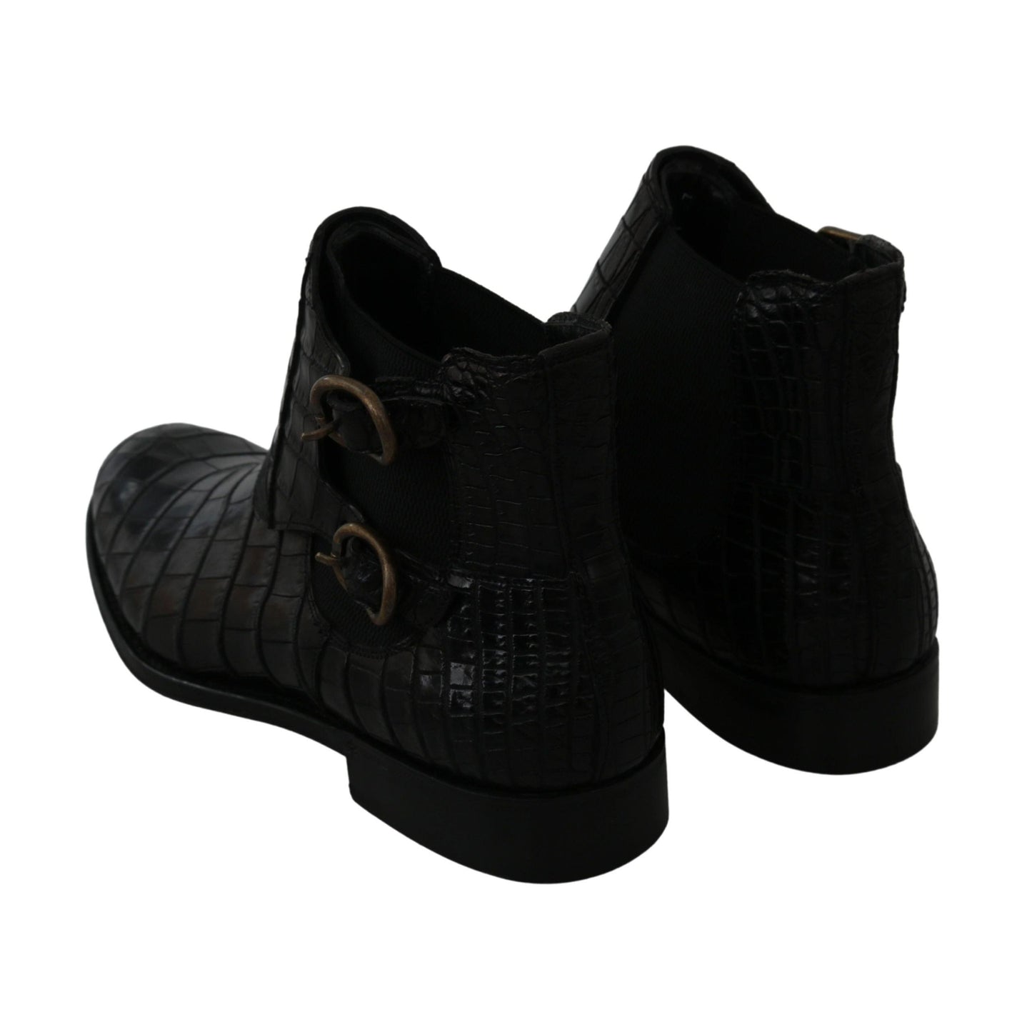 Dolce & Gabbana Black Crocodile Leather Derby Boots Shoes