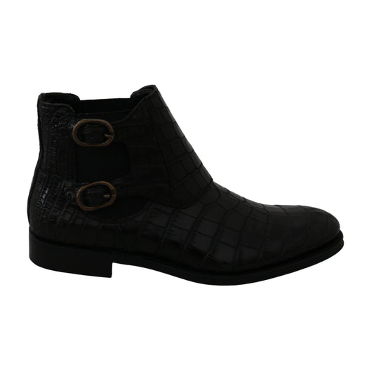 Dolce & Gabbana Black Crocodile Leather Derby Boots Shoes