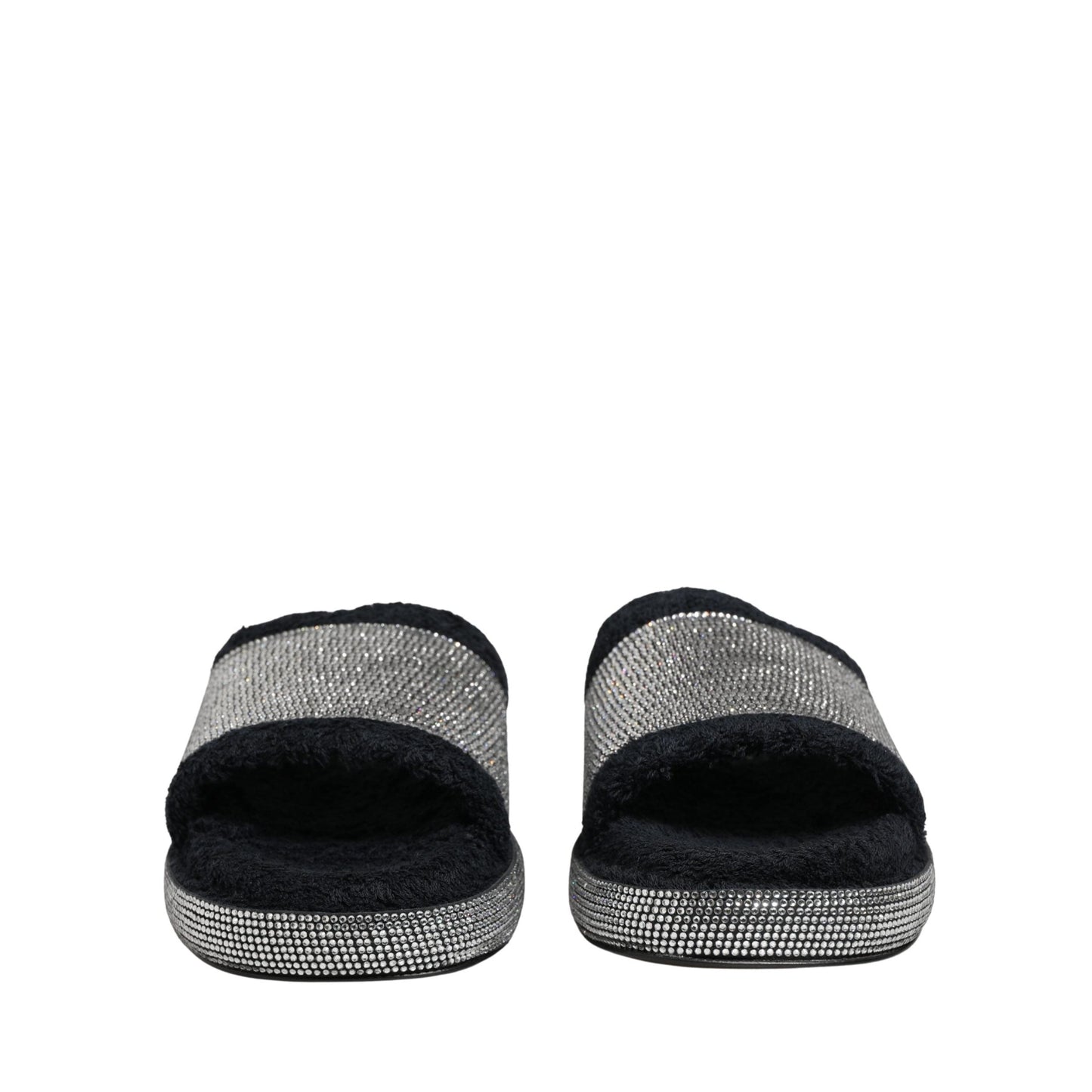 Dolce & Gabbana Black Crystal Embellished Platform Slides Shoes