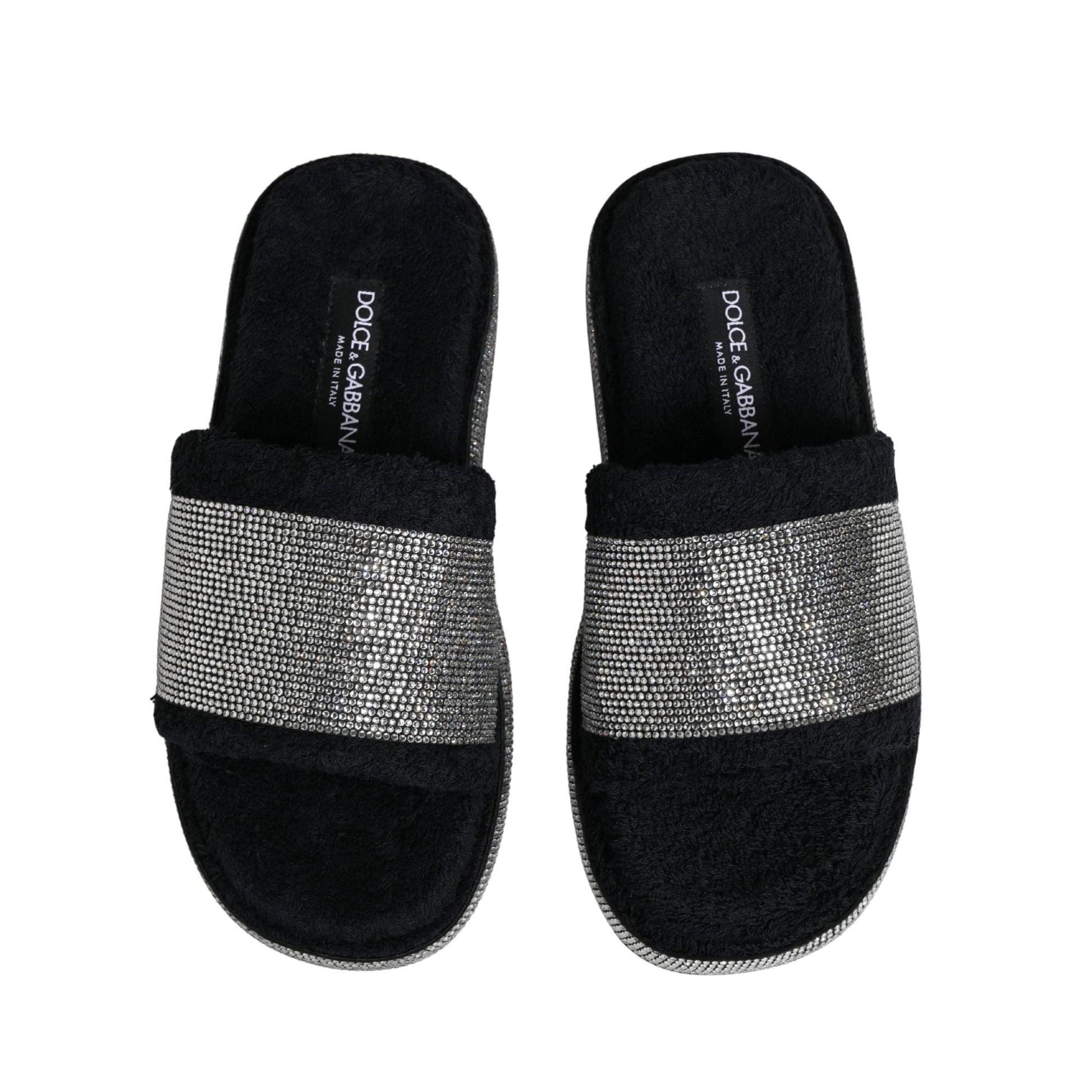 Dolce & Gabbana Black Crystal Embellished Platform Slides Shoes