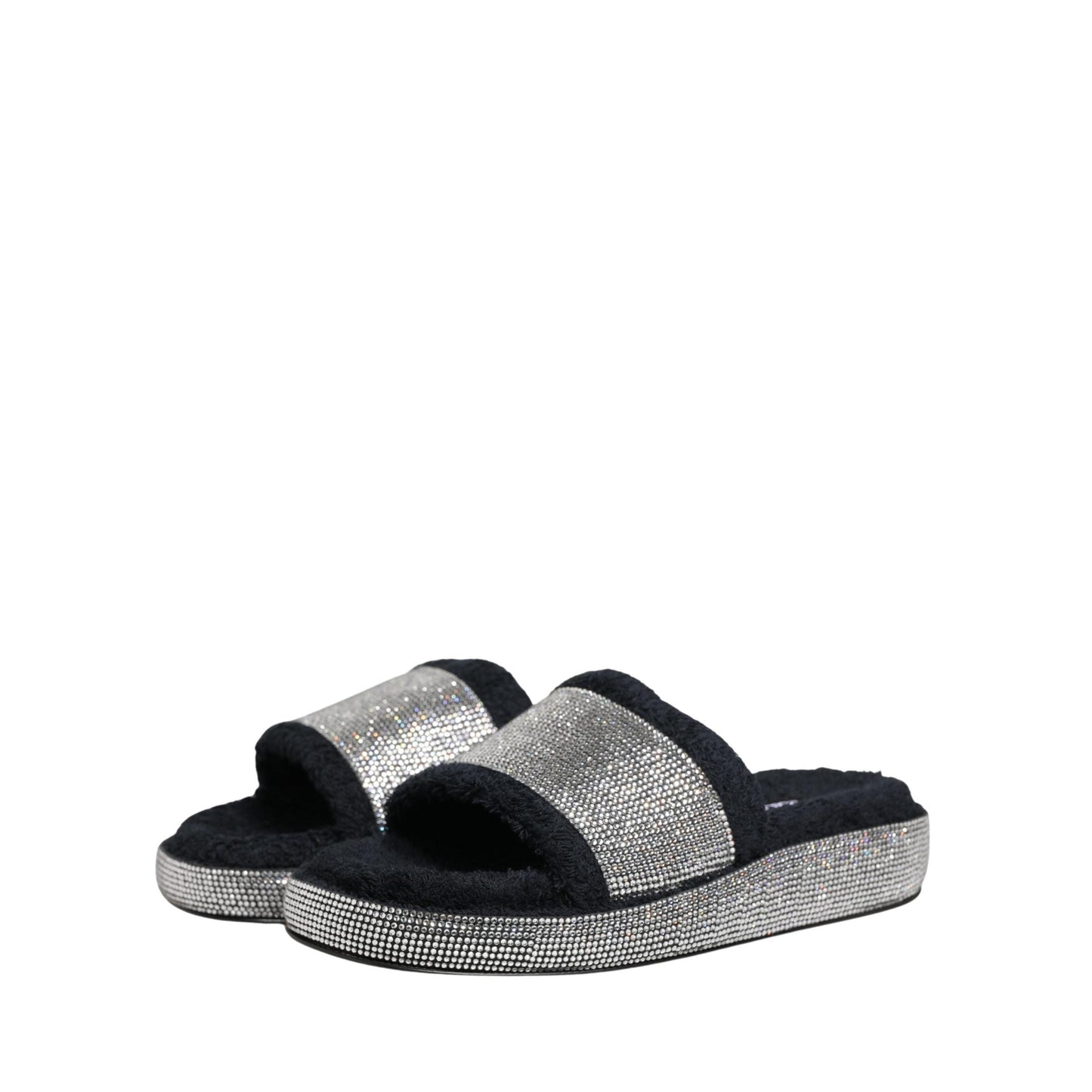 Dolce & Gabbana Black Crystal Embellished Platform Slides Shoes