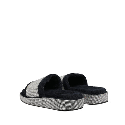 Dolce & Gabbana Black Crystal Embellished Platform Slides Shoes