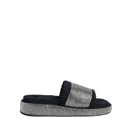 Dolce & Gabbana Black Crystal Embellished Platform Slides Shoes