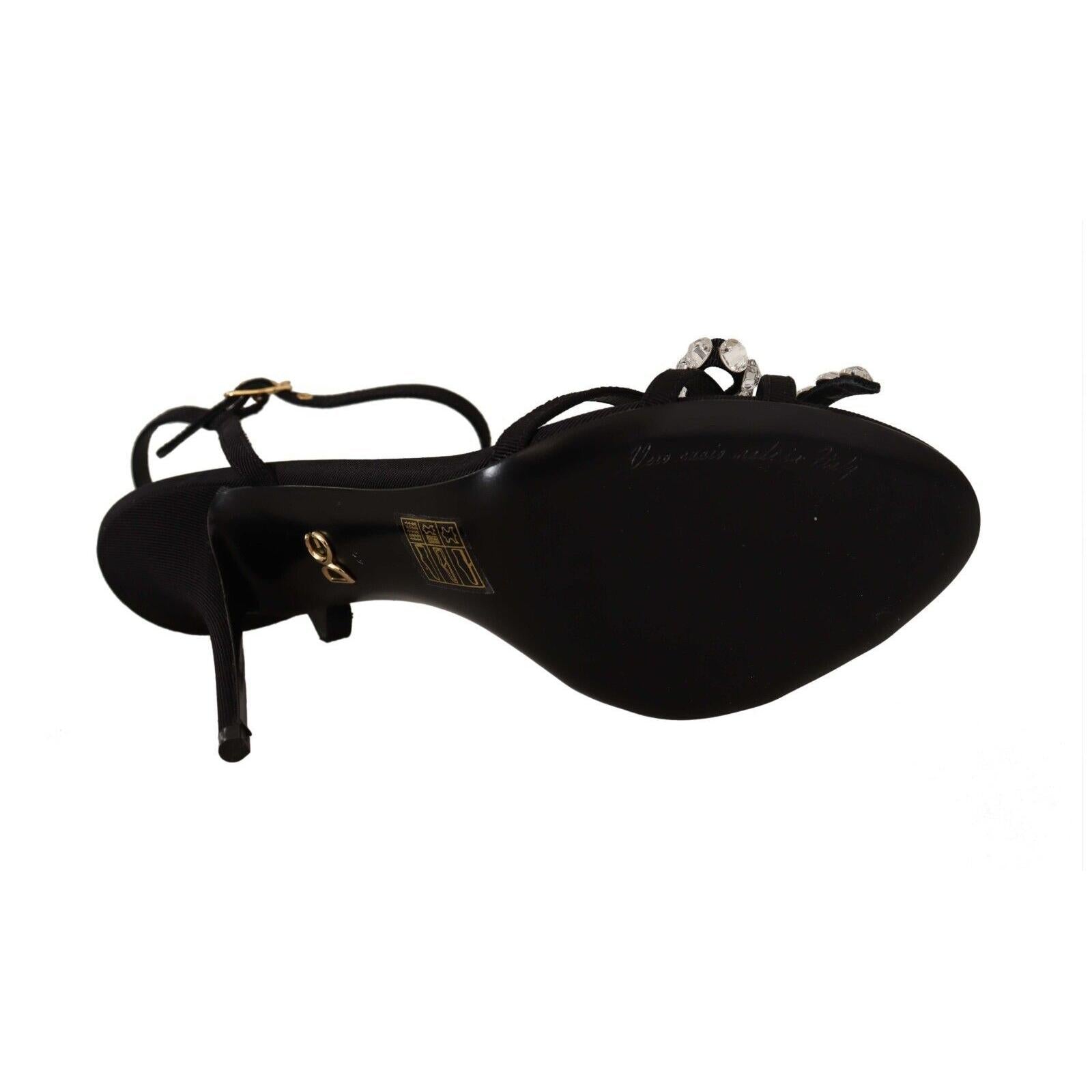 Dolce & Gabbana Black Crystals Ankle Strap Heels Sandals Shoes