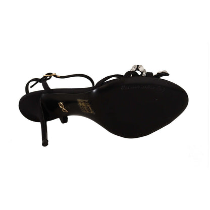 Dolce & Gabbana Black Crystals Ankle Strap Heels Sandals Shoes