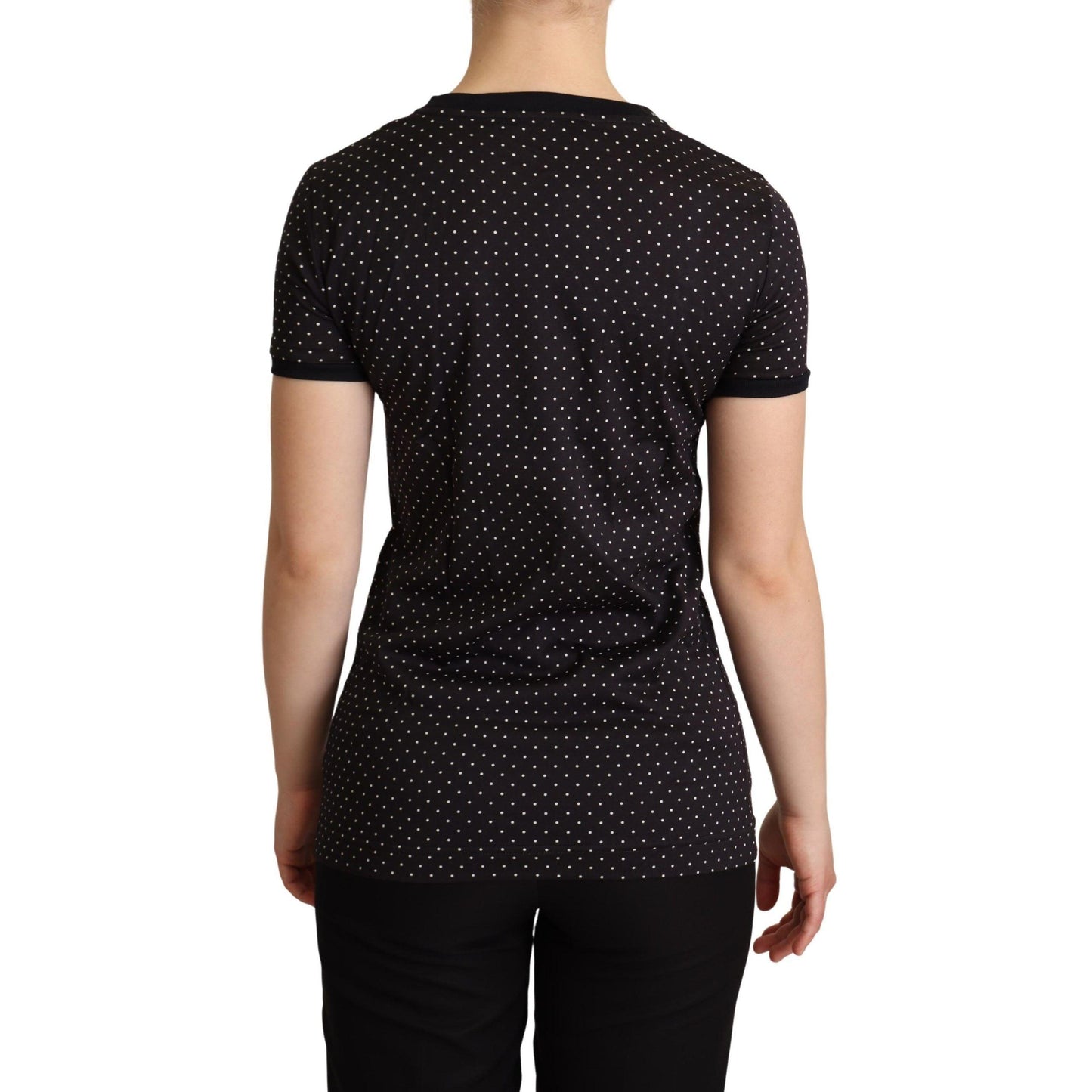 Dolce & Gabbana Black Dotted Crewneck Cotton T-shirt