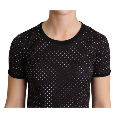 Dolce & Gabbana Black Dotted Crewneck Cotton T-shirt