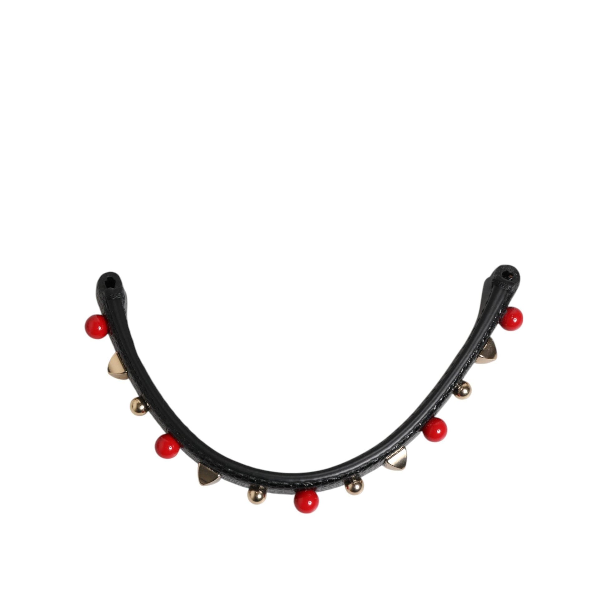 Dolce & Gabbana Black Embellished Leather Bag Handle Women Shoulder Strap