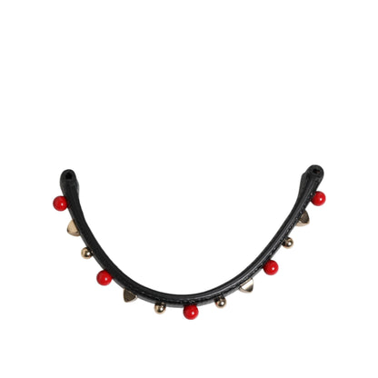 Dolce & Gabbana Black Embellished Leather Bag Handle Women Shoulder Strap