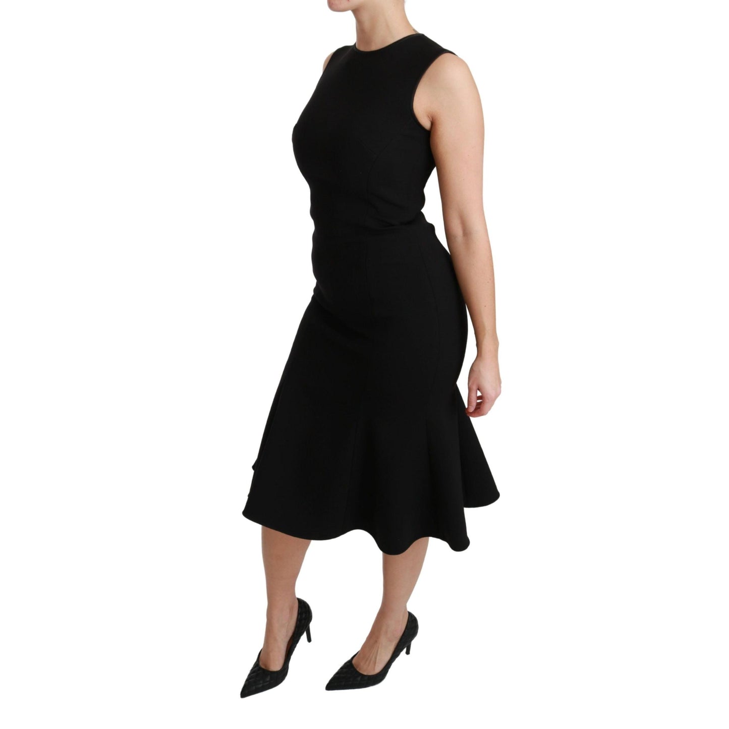 Dolce & Gabbana Black Fit Flare Wool Stretch Sheath Dress