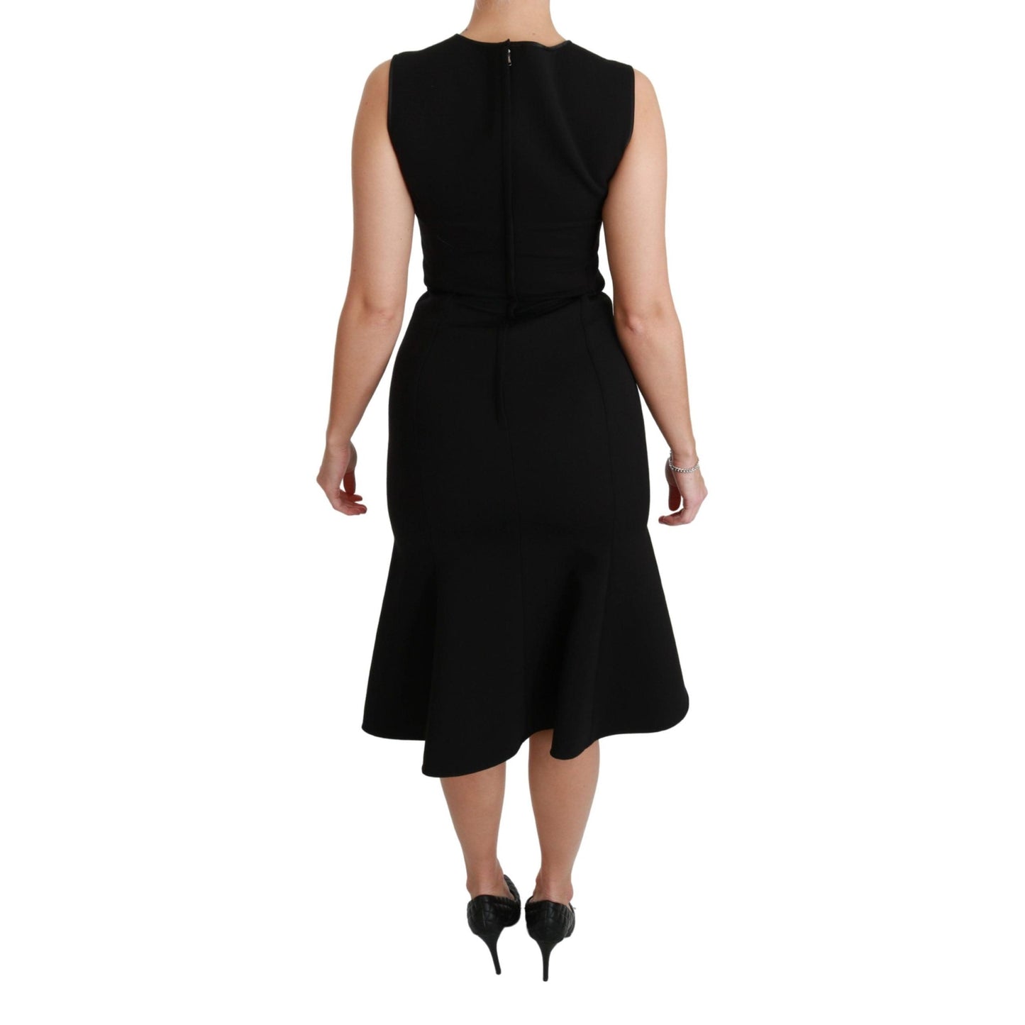 Dolce & Gabbana Black Fit Flare Wool Stretch Sheath Dress