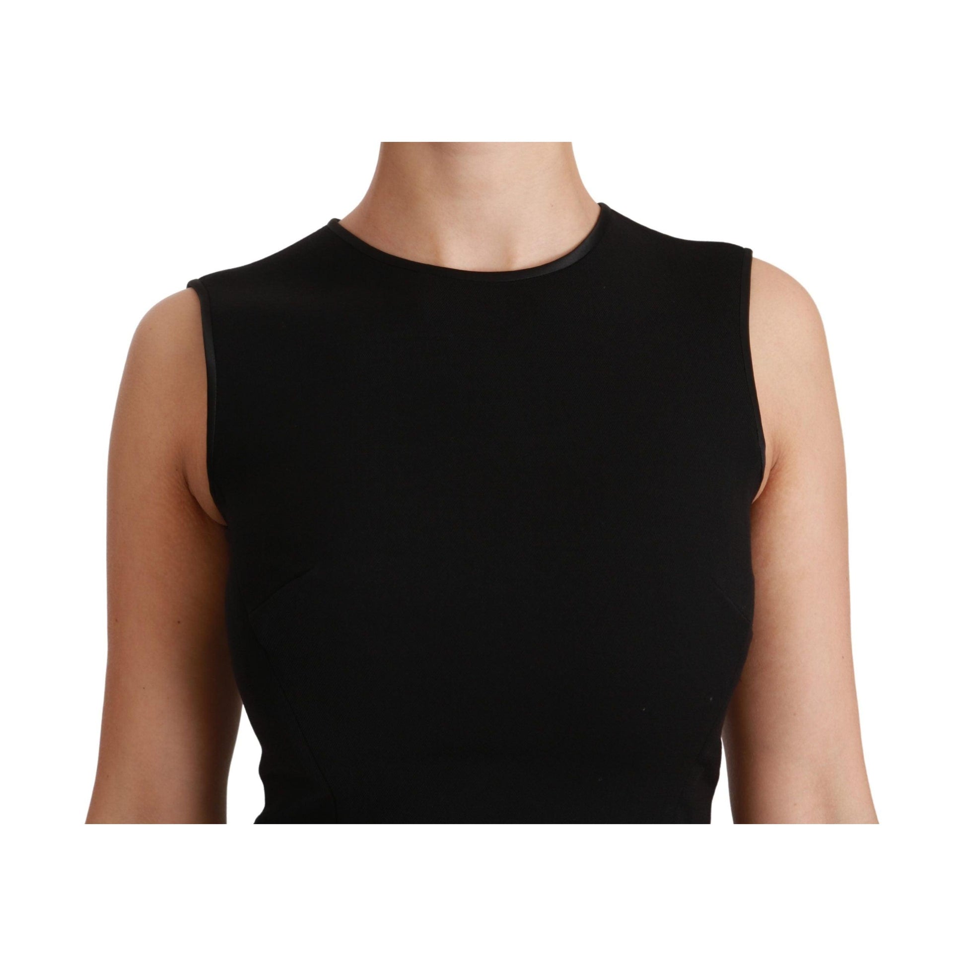 Dolce & Gabbana Black Fit Flare Wool Stretch Sheath Dress