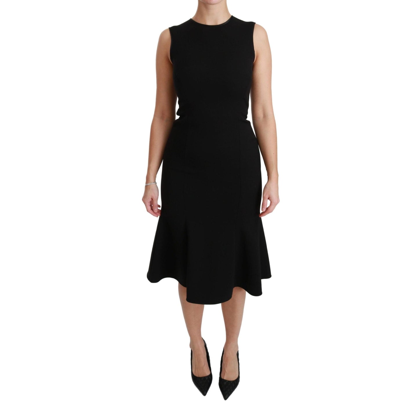 Dolce & Gabbana Black Fit Flare Wool Stretch Sheath Dress